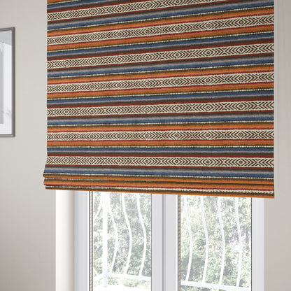 Colourful Horizontal Tribal Theme Striped Pattern Chenille Upholstery Furnishing Fabric JO-1169 - Roman Blinds