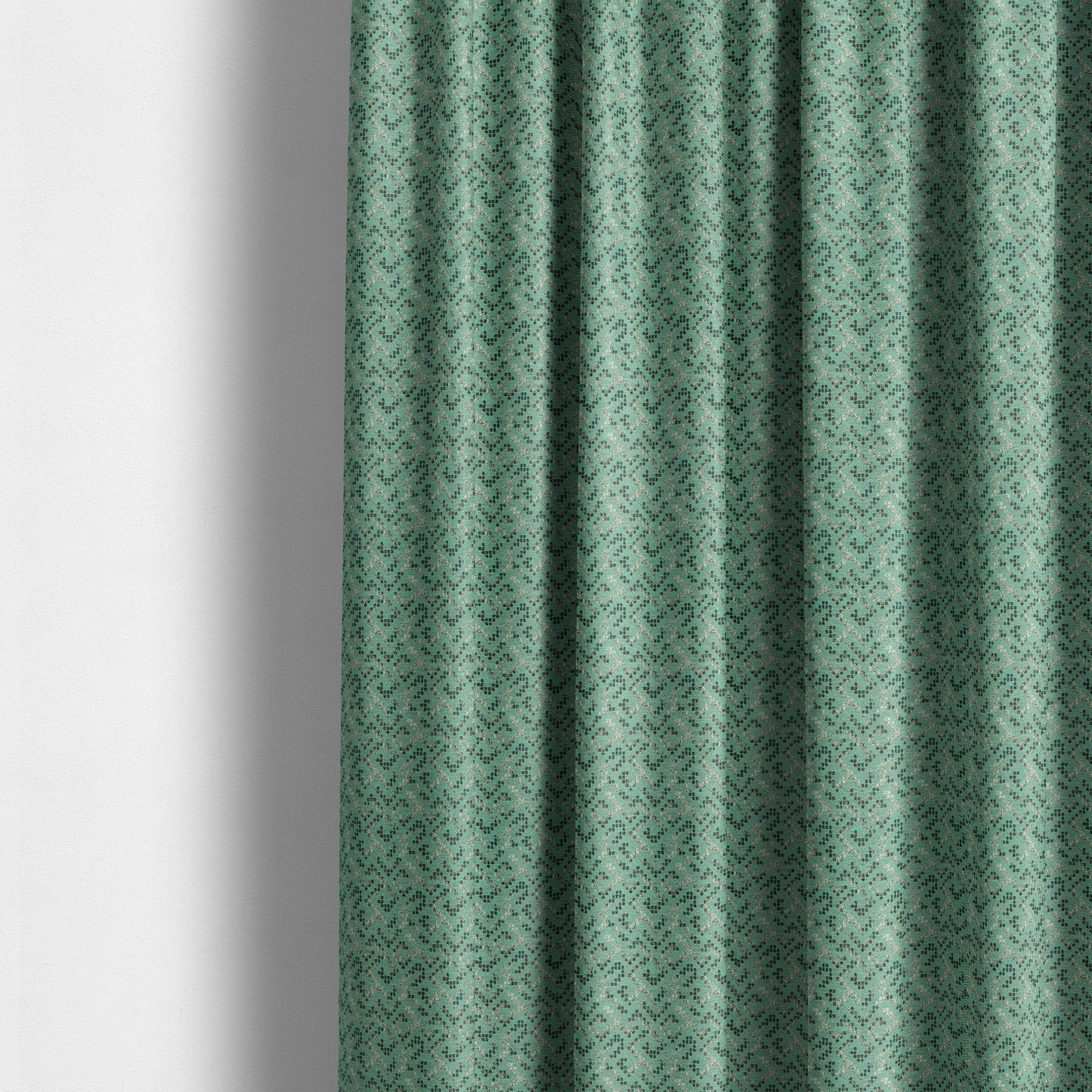 Teal Colour Geometric Pattern Chenille Furnishing Upholstery Fabric JO-1175 - Made To Measure Curtains