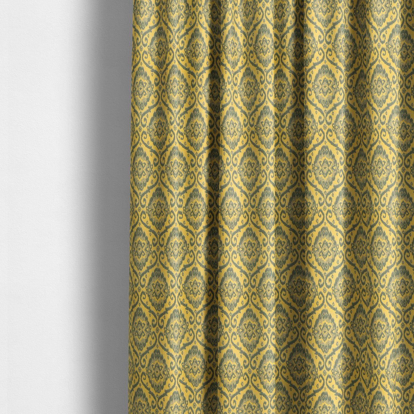 Grey Yellow Damask Medallion Pattern Chenille Upholstery Fabric JO-1176 - Made To Measure Curtains