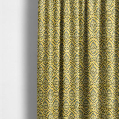 Grey Yellow Damask Medallion Pattern Chenille Upholstery Fabric JO-1176 - Made To Measure Curtains