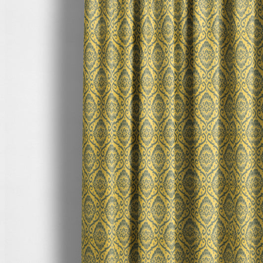 Grey Yellow Damask Medallion Pattern Chenille Upholstery Fabric JO-1176 - Made To Measure Curtains