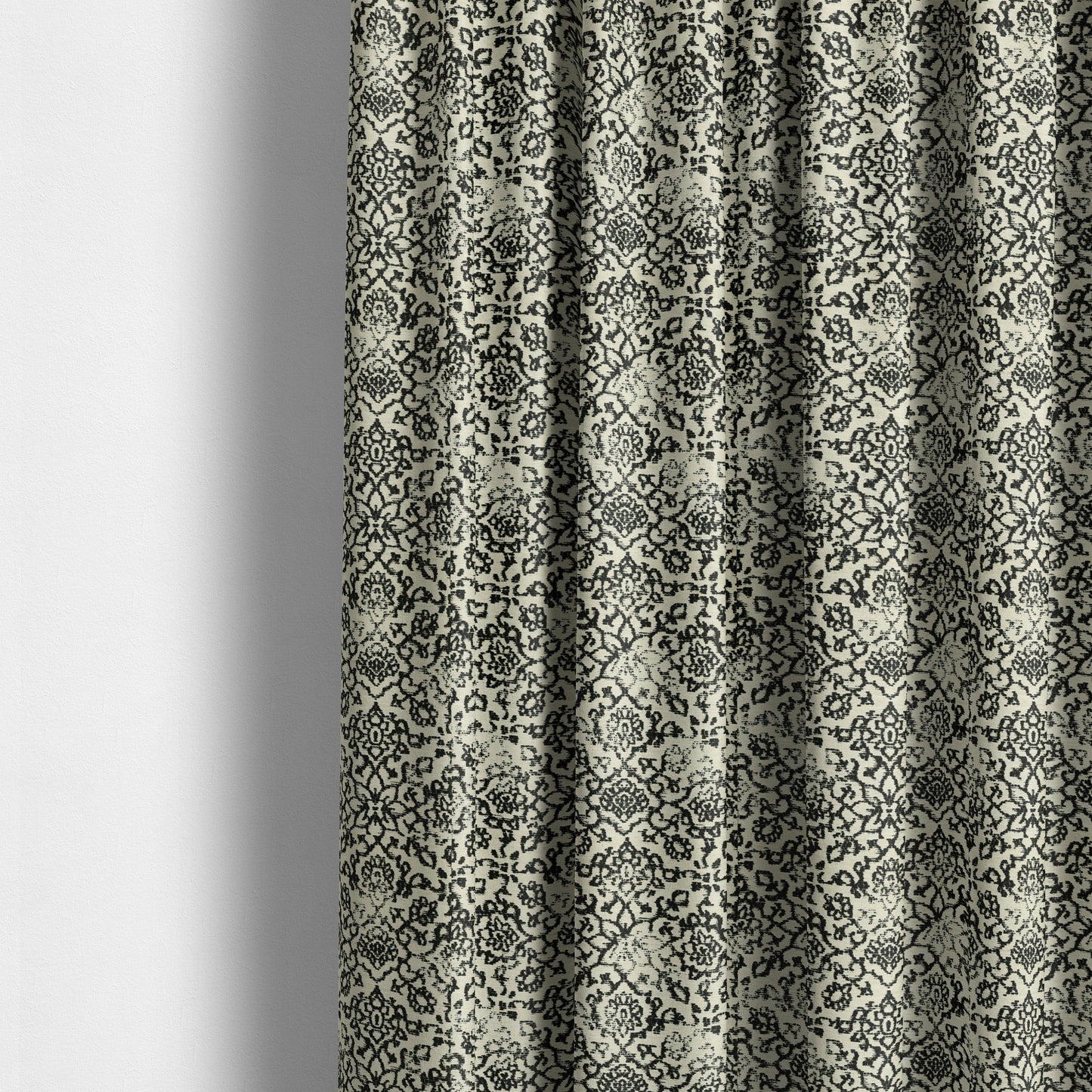 Floral Theme Pattern Black Beige Colour Soft Chenille Furnishing Fabric JO-1179 - Made To Measure Curtains