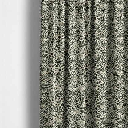 Floral Theme Pattern Black Beige Colour Soft Chenille Furnishing Fabric JO-1179 - Made To Measure Curtains