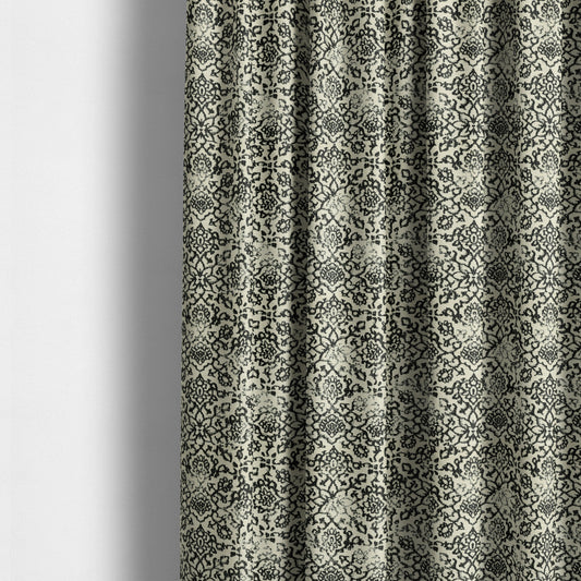 Floral Theme Pattern Black Beige Colour Soft Chenille Furnishing Fabric JO-1179 - Made To Measure Curtains