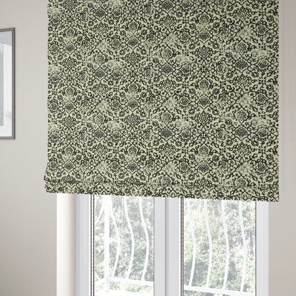 Floral Theme Pattern Black Beige Colour Soft Chenille Furnishing Fabric JO-1179 - Roman Blinds