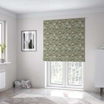 Floral Theme Pattern Black Beige Colour Soft Chenille Furnishing Fabric JO-1179 - Roman Blinds