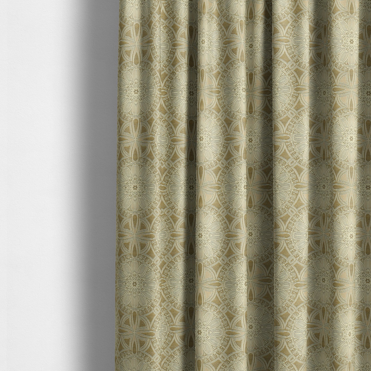 Floral Blossom Medallion Pattern In Natural Cream Colour Chenille Upholstery Fabric JO-1180 - Made To Measure Curtains