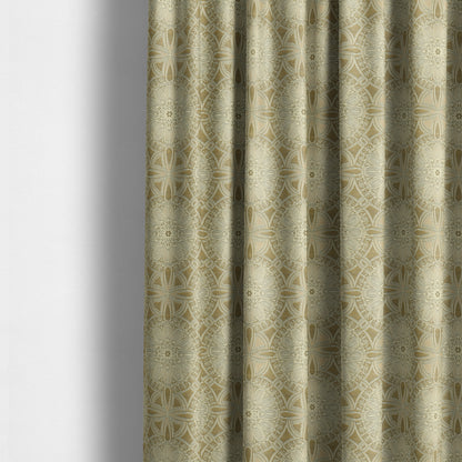 Floral Blossom Medallion Pattern In Natural Cream Colour Chenille Upholstery Fabric JO-1180 - Made To Measure Curtains