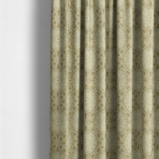 Floral Blossom Medallion Pattern In Natural Cream Colour Chenille Upholstery Fabric JO-1180 - Made To Measure Curtains