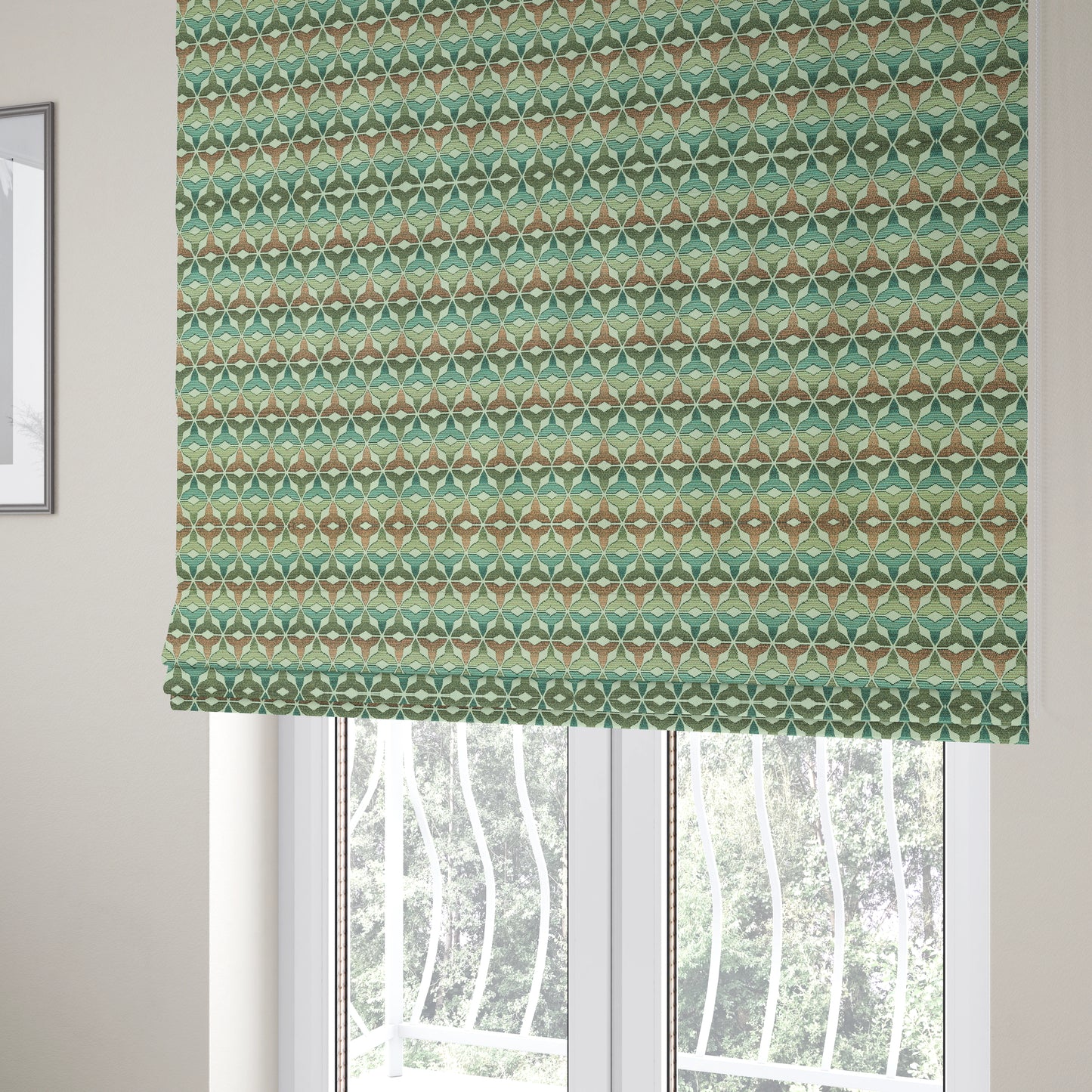 Colourful Geometric Pattern Chenille Upholstery Furnishing Fabric JO-1185 - Roman Blinds