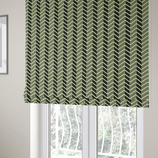 Chevron Theme Pattern Black Beige Colour Soft Chenille Furnishing Fabric JO-1186 - Roman Blinds