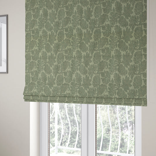 Grey Brown Coloured Floral Swirl Pattern Chenille Furnishing Upholstery Fabric JO-1189 - Roman Blinds