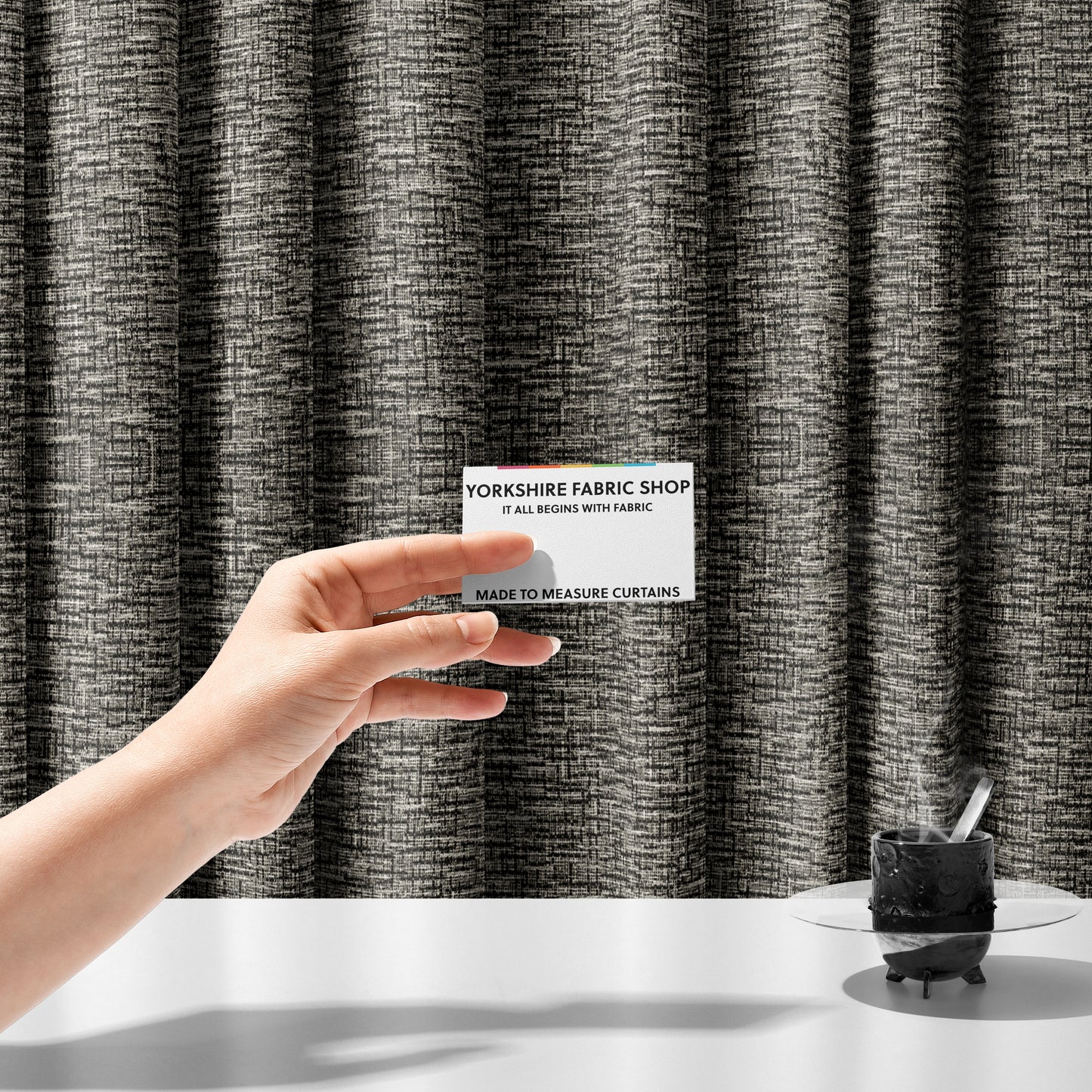 Grantham Soft Textured Woven Chenille Fabric In Black Colour JO-119 - Made To Measure Curtains