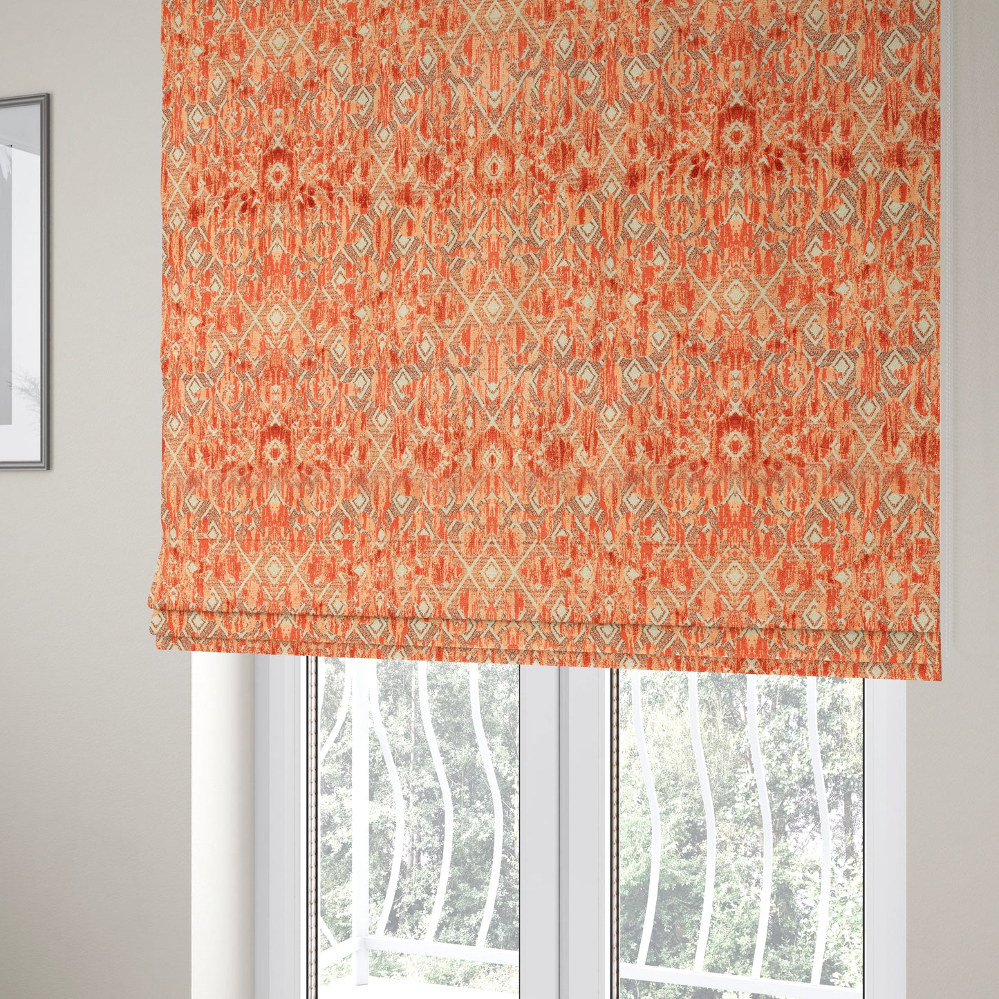 Burnt Orange Colour Raised Velvet Abstract Pattern Upholstery Fabric JO-1192 - Roman Blinds