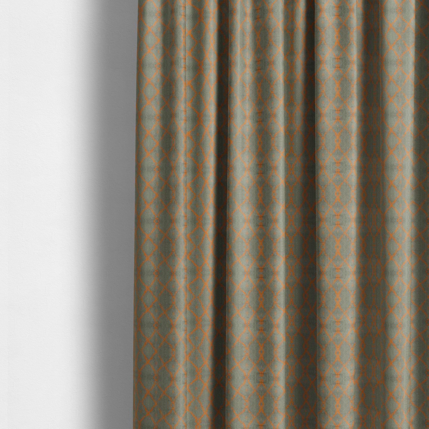 Trellis Full Pattern Velvet Material Grey Orange Colour Upholstery Fabric JO-1193 - Made To Measure Curtains