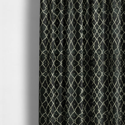 Trellis Full Pattern Velvet Material Navy Cream Colour Upholstery Fabric JO-1194 - Made To Measure Curtains