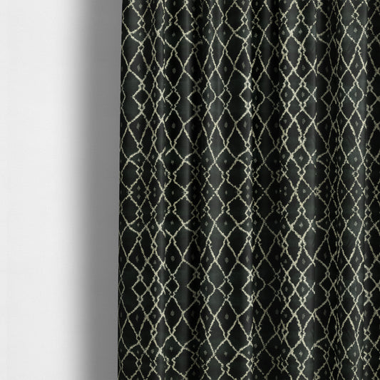 Trellis Full Pattern Velvet Material Navy Cream Colour Upholstery Fabric JO-1194 - Made To Measure Curtains