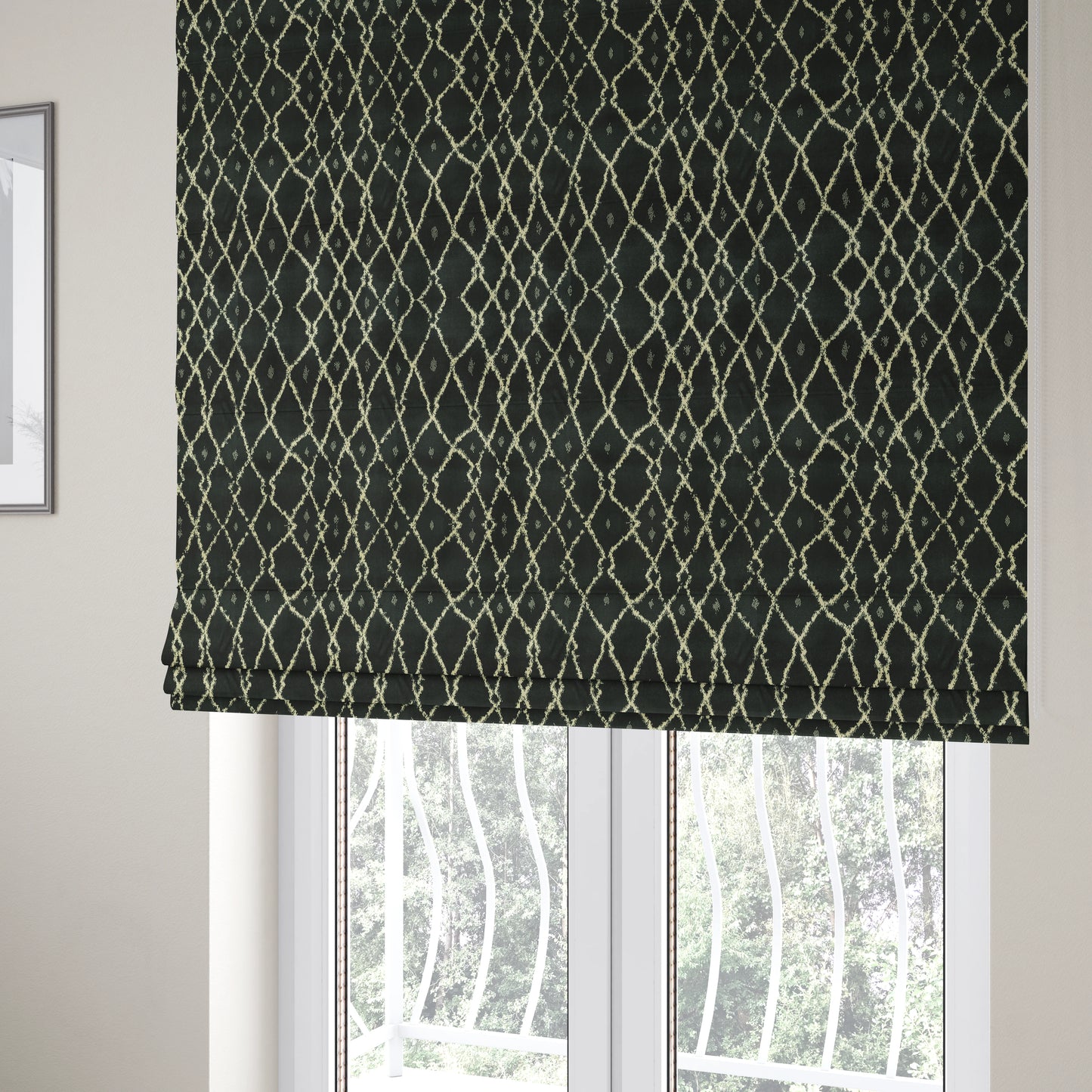 Trellis Full Pattern Velvet Material Navy Cream Colour Upholstery Fabric JO-1194 - Roman Blinds