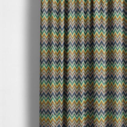 Colourful Orange Green Blue Chevron Striped Upholstery Furnishing Fabric JO-1195 - Made To Measure Curtains