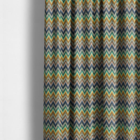 Colourful Orange Green Blue Chevron Striped Upholstery Furnishing Fabric JO-1195 - Made To Measure Curtains