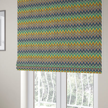 Colourful Orange Green Blue Chevron Striped Upholstery Furnishing Fabric JO-1195 - Roman Blinds