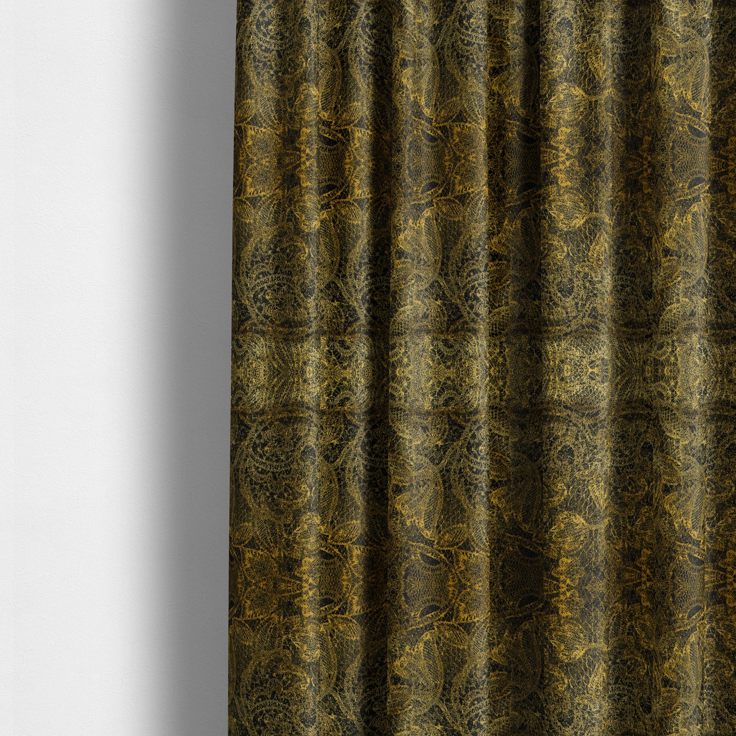 Floral Full Pattern Soft Velvet Black Yellow Gold Colour Upholstery Fabric JO-1197 - Made To Measure Curtains