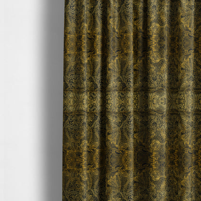 Floral Full Pattern Soft Velvet Black Yellow Gold Colour Upholstery Fabric JO-1197 - Made To Measure Curtains