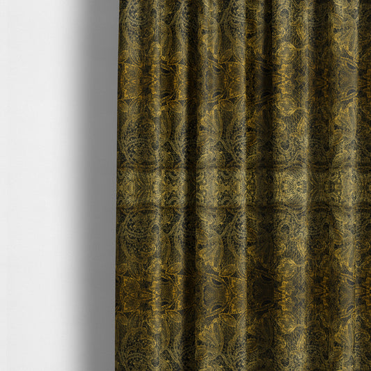 Floral Full Pattern Soft Velvet Black Yellow Gold Colour Upholstery Fabric JO-1197 - Made To Measure Curtains