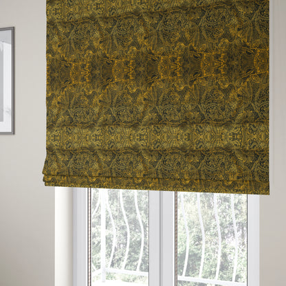 Floral Full Pattern Soft Velvet Black Yellow Gold Colour Upholstery Fabric JO-1197 - Roman Blinds