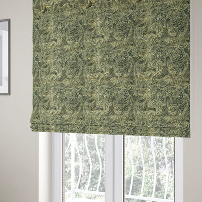 Floral Full Pattern Soft Velvet Navy Blue Beige Colour Upholstery Fabric JO-1198 - Roman Blinds