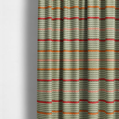 Horizontal Striped Pattern Brown White Orange Pink Red Colour Upholstery Fabric JO-1199 - Made To Measure Curtains