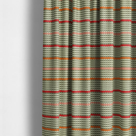 Horizontal Striped Pattern Brown White Orange Pink Red Colour Upholstery Fabric JO-1199 - Made To Measure Curtains