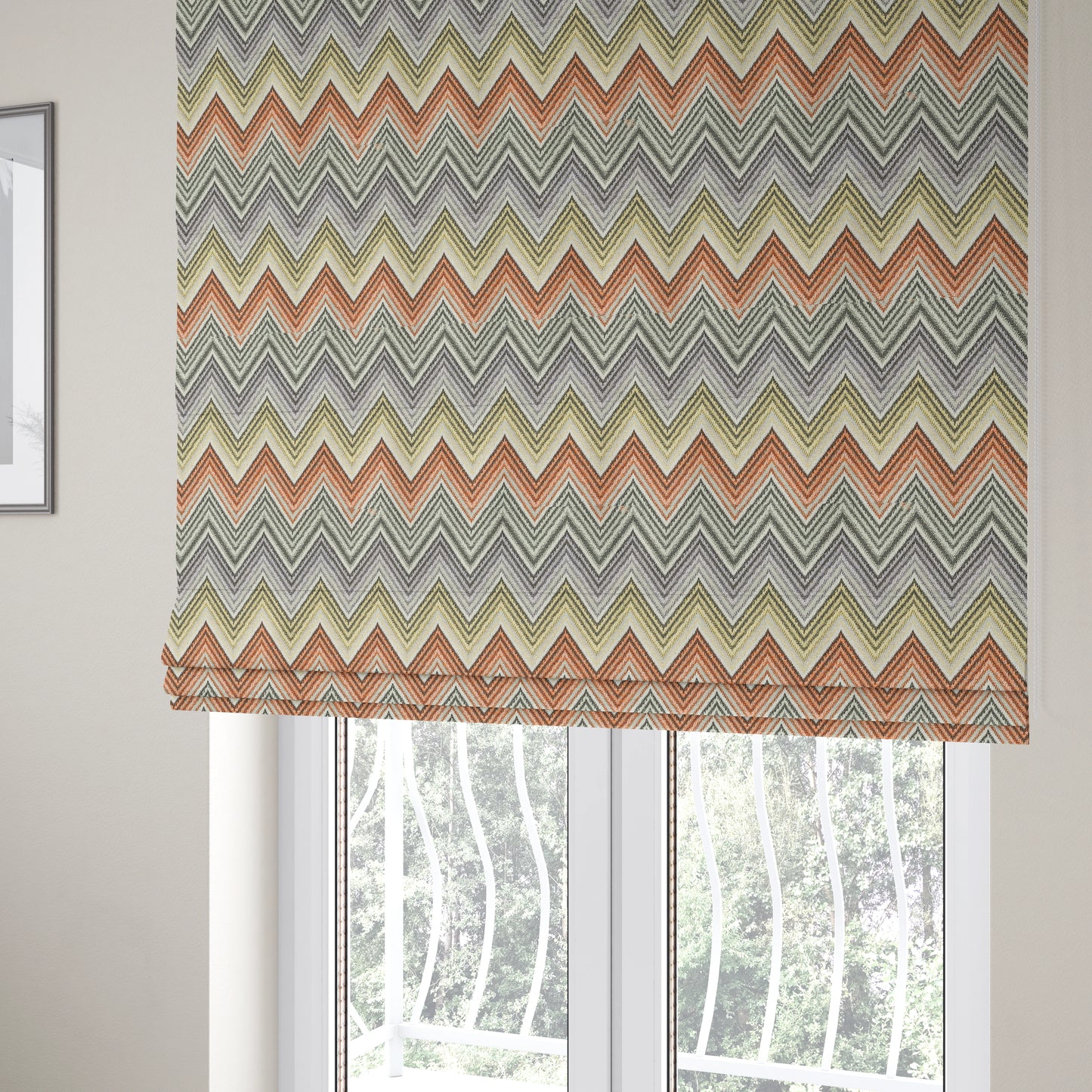 Furnishing Fabric White Green Orange Yellow Purple Colour Chevron Soft Chenille Fabric JO-120 - Roman Blinds