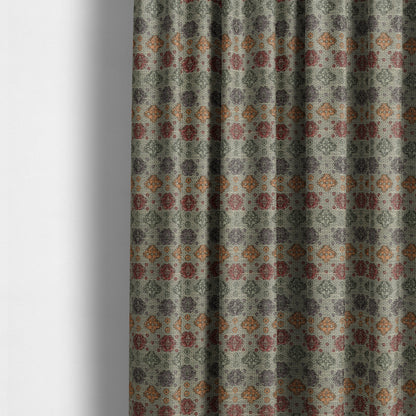 Grey Background With Multicolored Pattern Geometric Chenille Upholstery Fabric JO-1207 - Made To Measure Curtains