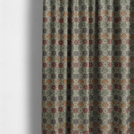 Grey Background With Multicolored Pattern Geometric Chenille Upholstery Fabric JO-1207 - Made To Measure Curtains