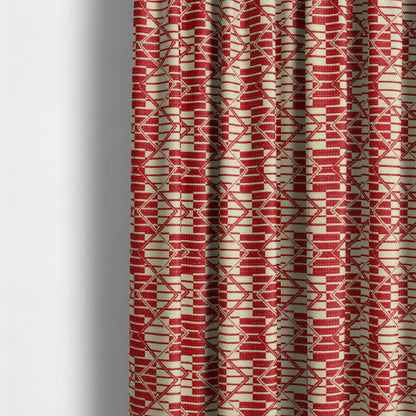 Red Colour Stripe Geometric Pattern Chenille Upholstery Fabric JO-1208 - Made To Measure Curtains