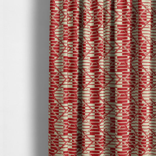 Red Colour Stripe Geometric Pattern Chenille Upholstery Fabric JO-1208 - Made To Measure Curtains