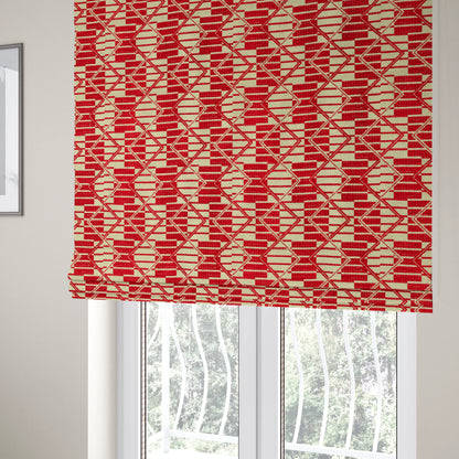 Red Colour Stripe Geometric Pattern Chenille Upholstery Fabric JO-1208 - Roman Blinds