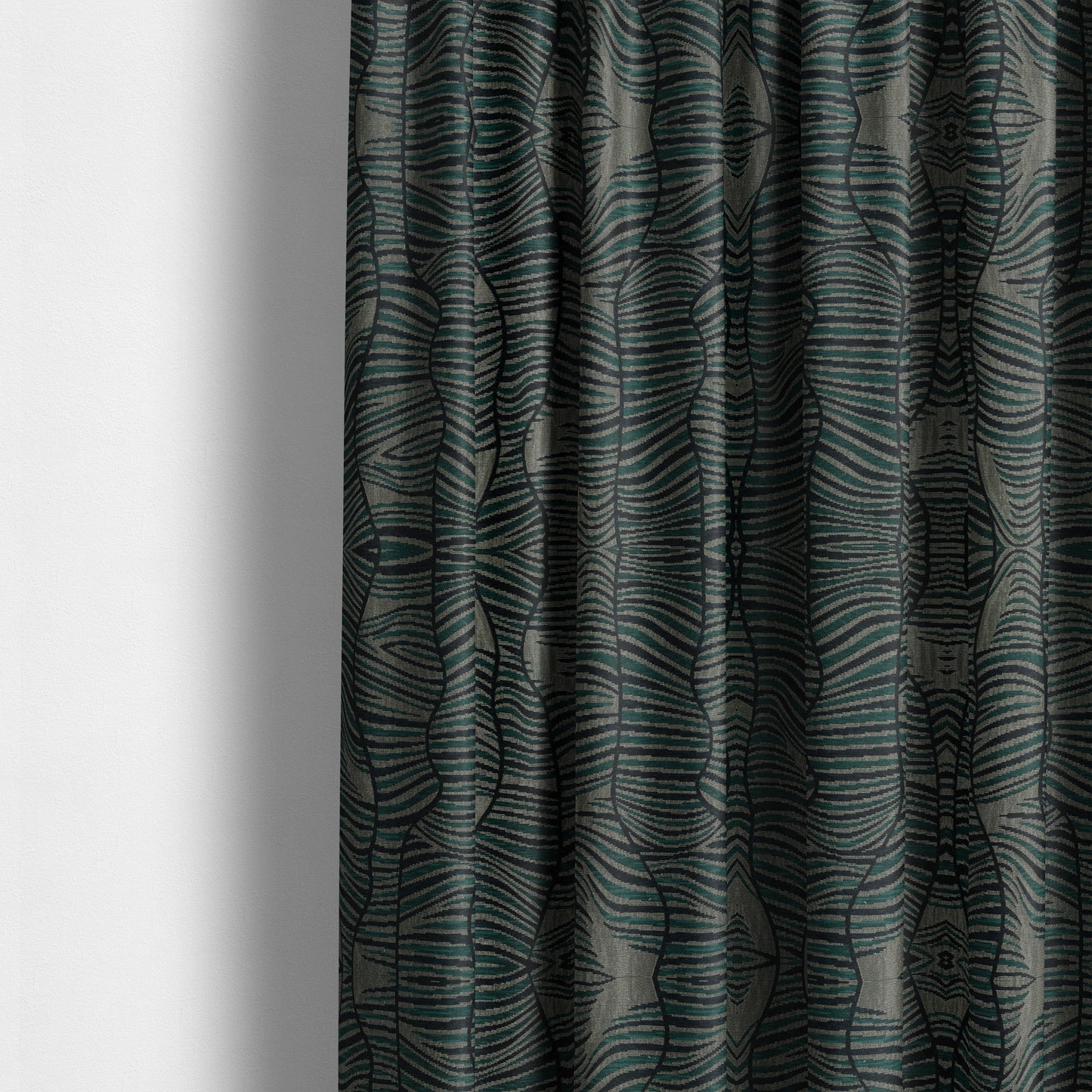 Wave Stripe Abstract Pattern Silver Blue Colour Chenille Upholstery Fabric JO-1209 - Made To Measure Curtains