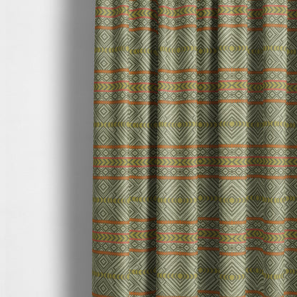 Horizontal Striped Geometric Pattern Brown White Orange Pink Red Colour Upholstery Fabric JO-1211 - Made To Measure Curtains