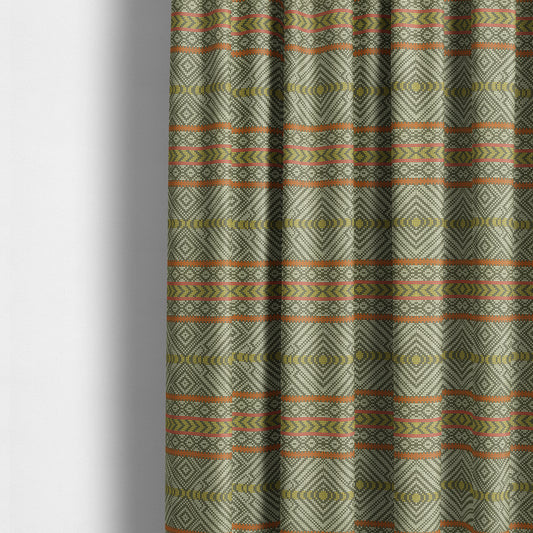 Horizontal Striped Geometric Pattern Brown White Orange Pink Red Colour Upholstery Fabric JO-1211 - Made To Measure Curtains