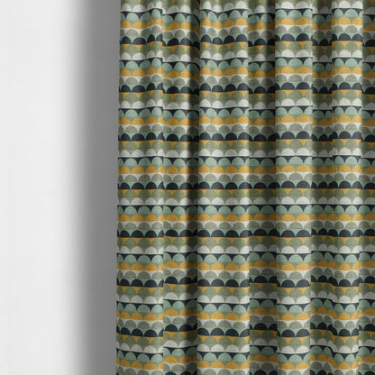 Blue Green Orange White Colour Rounded Horizontal Pattern Chenille Upholstery Fabric JO-1214 - Made To Measure Curtains