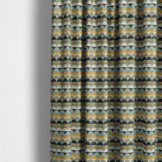 Blue Green Orange White Colour Rounded Horizontal Pattern Chenille Upholstery Fabric JO-1214 - Made To Measure Curtains