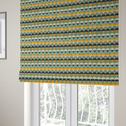 Blue Green Orange White Colour Rounded Horizontal Pattern Chenille Upholstery Fabric JO-1214 - Roman Blinds