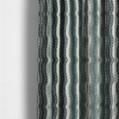 Blue Grey Colour Vertical Striped Pattern Soft Chenille Upholstery Fabric JO-1215 - Made To Measure Curtains