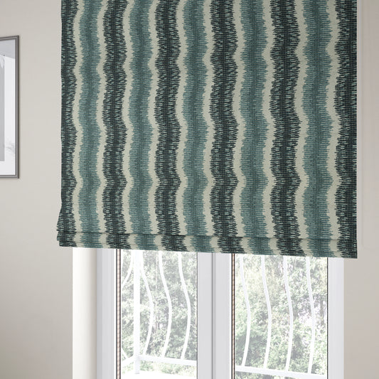 Blue Grey Colour Vertical Striped Pattern Soft Chenille Upholstery Fabric JO-1215 - Roman Blinds