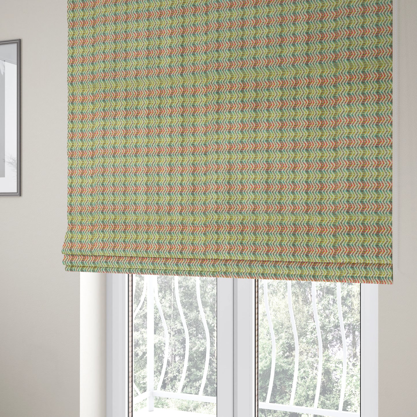 Multicoloured With Grey Main Colour Vertically Striped Chenille Furnishing Fabric JO-1217 - Roman Blinds