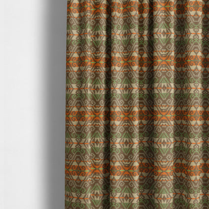 Brown Orange Green Colour Tribal Kilim Pattern Striped Chenille Furnishing Fabric JO-1218 - Made To Measure Curtains