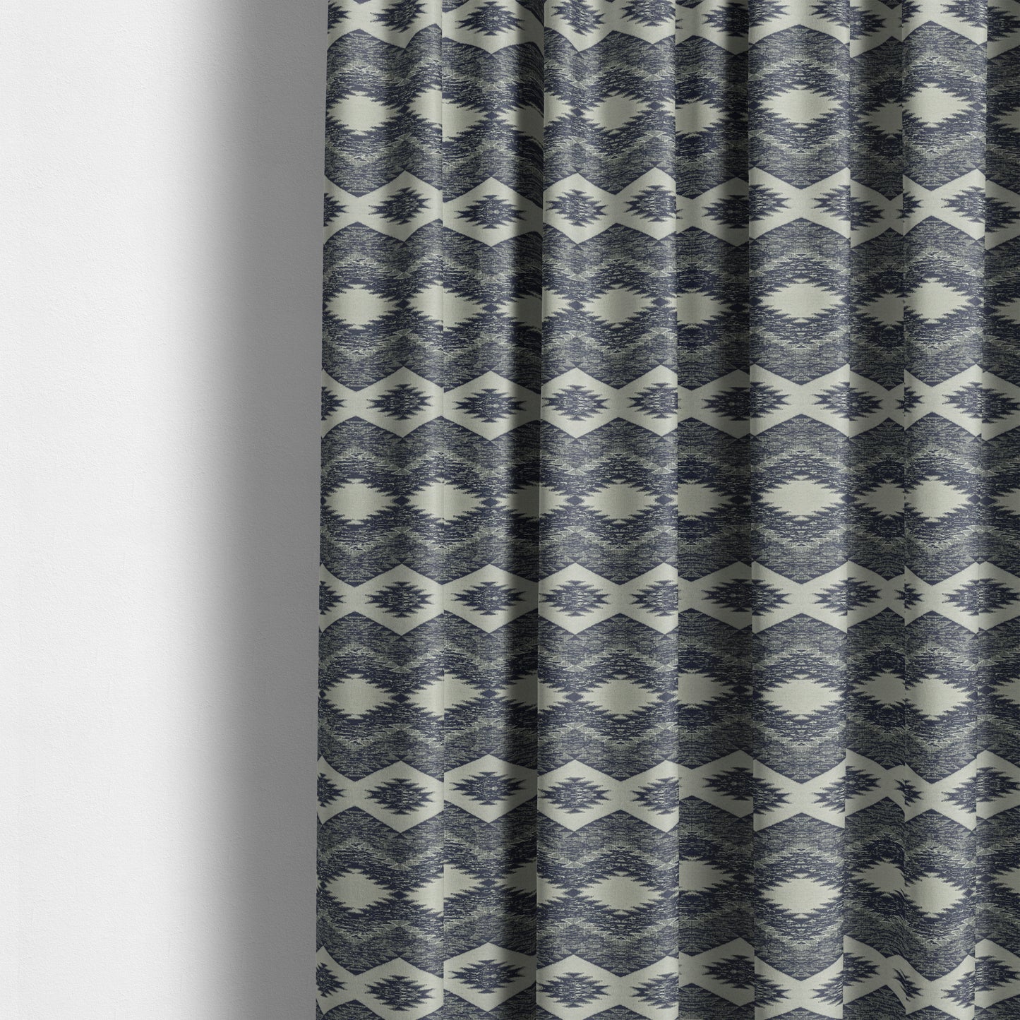 Blue White Silver Colour In Out Kilim Inspired Pattern Chenille Upholstery Fabric JO-1219 - Made To Measure Curtains