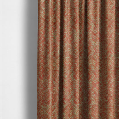 Terracotta Red Colour Tribal Theme Pattern Chenille Upholstery Fabrics JO-1221 - Made To Measure Curtains